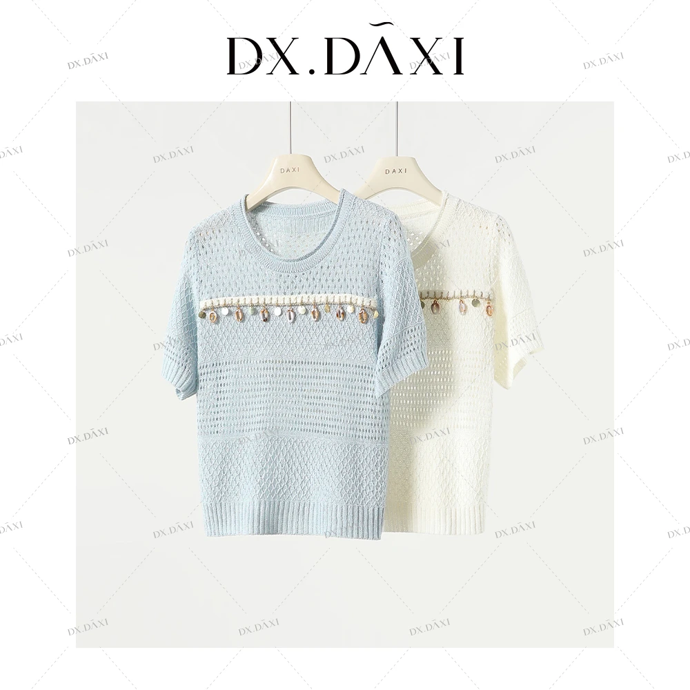 DX.DAXI【度假泰兰德】新款长袖镂空薄款夏季毛针织衫上衣宽松罩衫