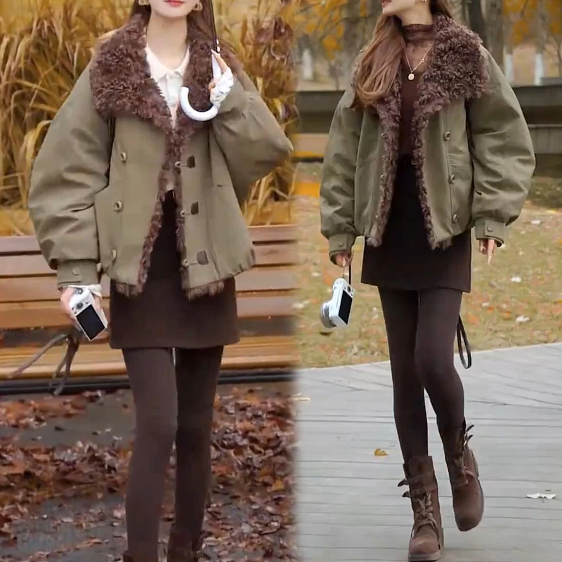 老钱风大衣针织上衣外套短裙三件套女装2025冬季新款保暖加厚套装