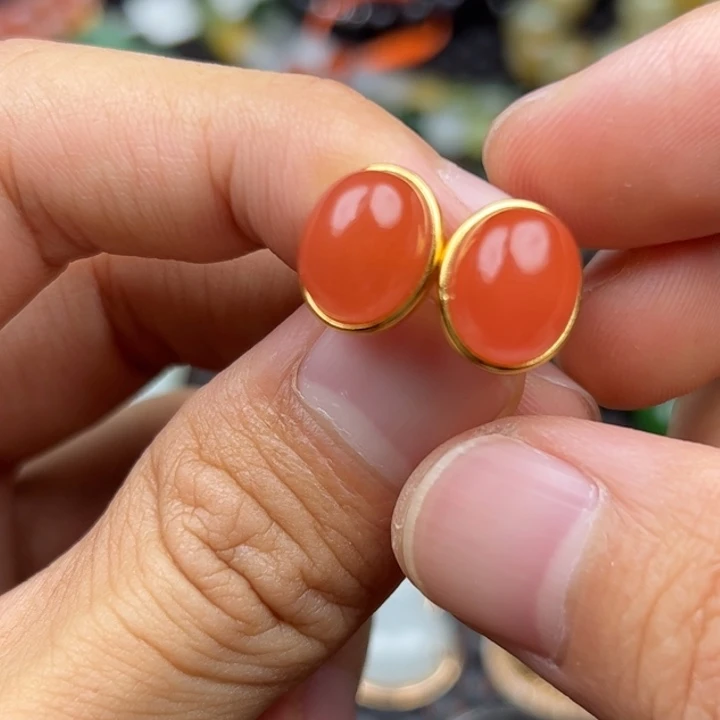 南红玛瑙银S925镶嵌挂件一对