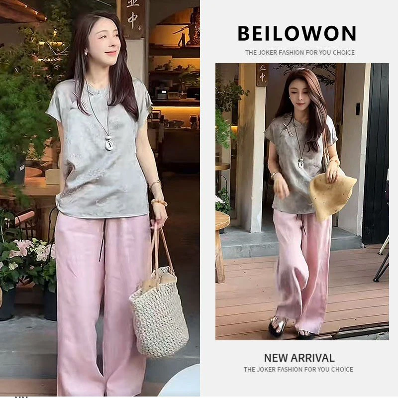 夏季一整套2025新款穿搭高级新中式国风短袖上衣阔腿裤休闲两件套