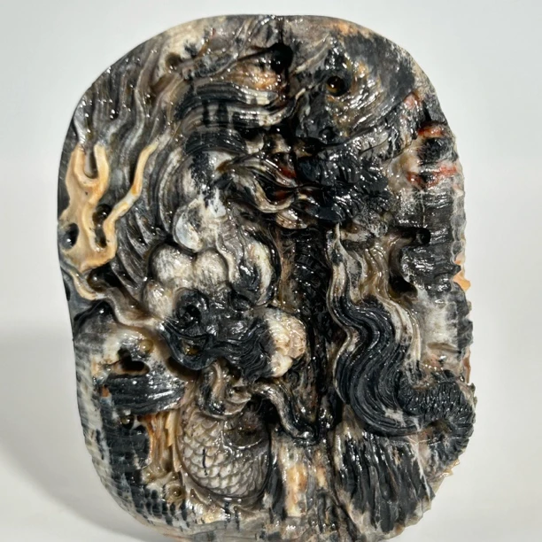 猛犸牙雕水墨龙牌57*42*13mm假一罚四W8662