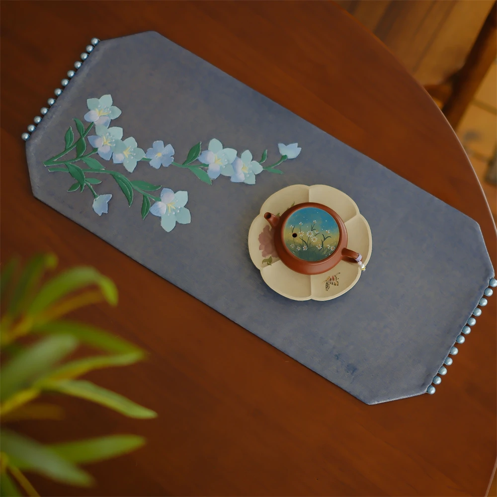 大碗茶器 问春风【花间照晚】珍珠流苏茶席隔热泡茶垫喝茶桌布48*22