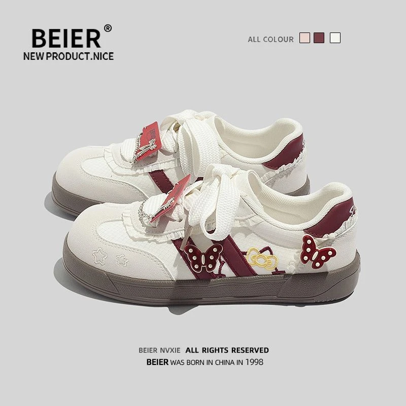 BEIER复古红休闲软底舒适德训鞋2025秋季爆款ins学生板鞋女鞋6903