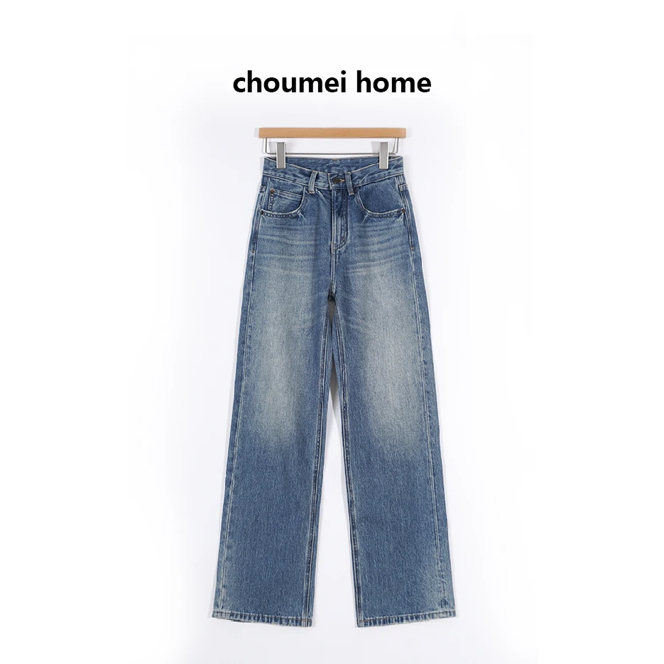 复古牛仔裤女2025春季新款高腰显瘦阔腿拖地裤窄直筒裤