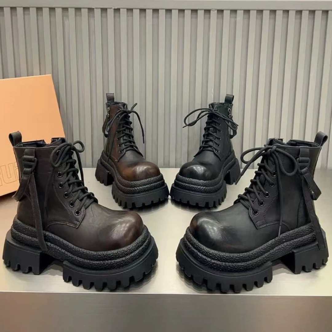 郭姐甄选～239-8松糕复古小个子增高机车短靴女2025秋季新款英伦风