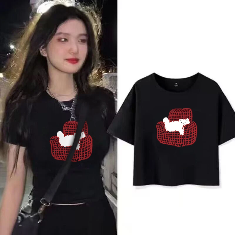 网红短款短袖t恤女款爆款2025夏季新款高腰露肚修身辣妹小众上衣