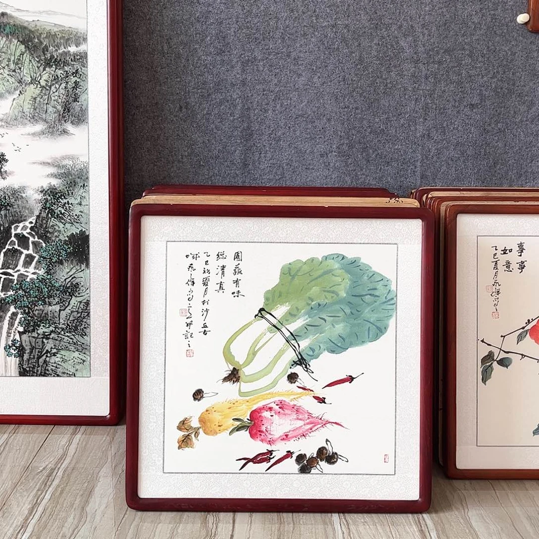 国画书画作品带框63×63厘米