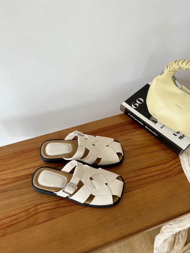 【M&L】a047编织包头半拖女款夏季外穿复古软底百搭罗马651-1