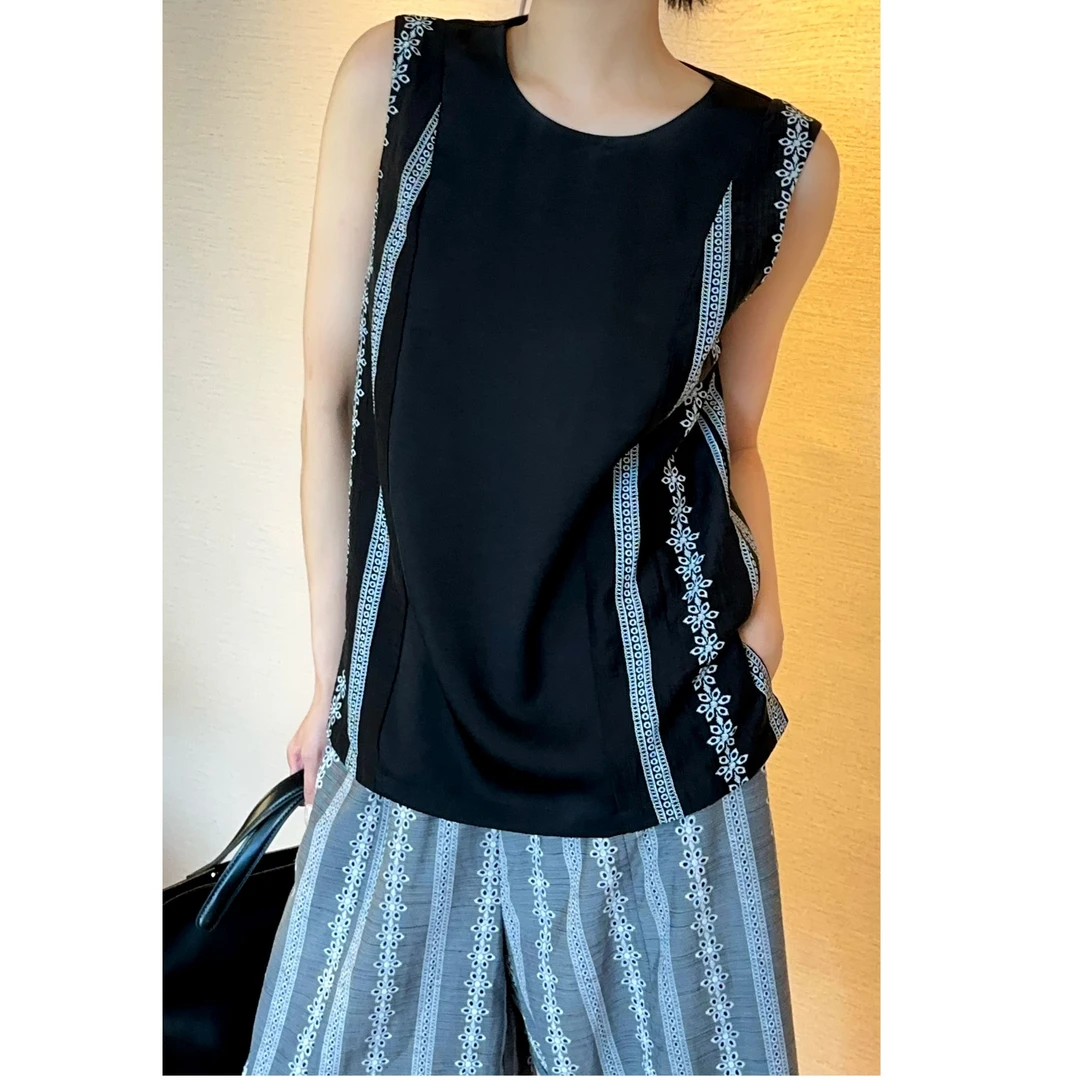 紫紫   肌理背心   夏季新款通勤定位拼接老麻背心女 ZD05SZYL458