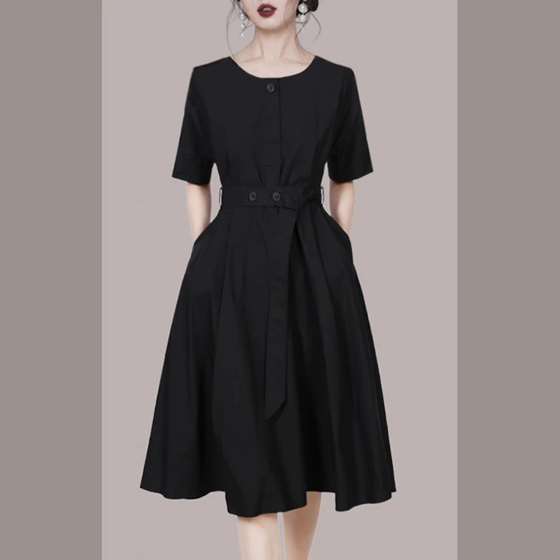 法式气质御姐风连衣裙女中长款2025年夏季新款收腰复古A字裙