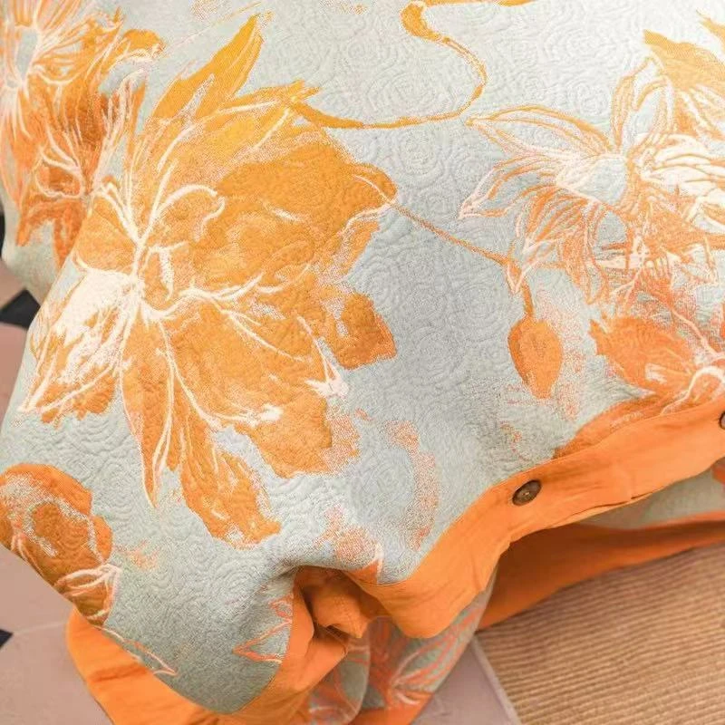 MJN 全棉色织提花双层纱床盖大尺寸 H-002 粉黛佳人-黄