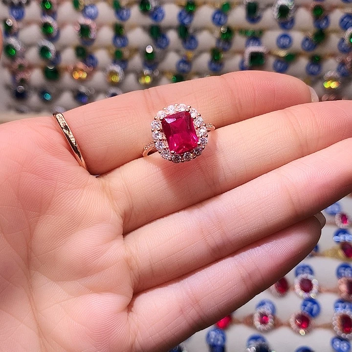 红宝石戒指银S925镶嵌11