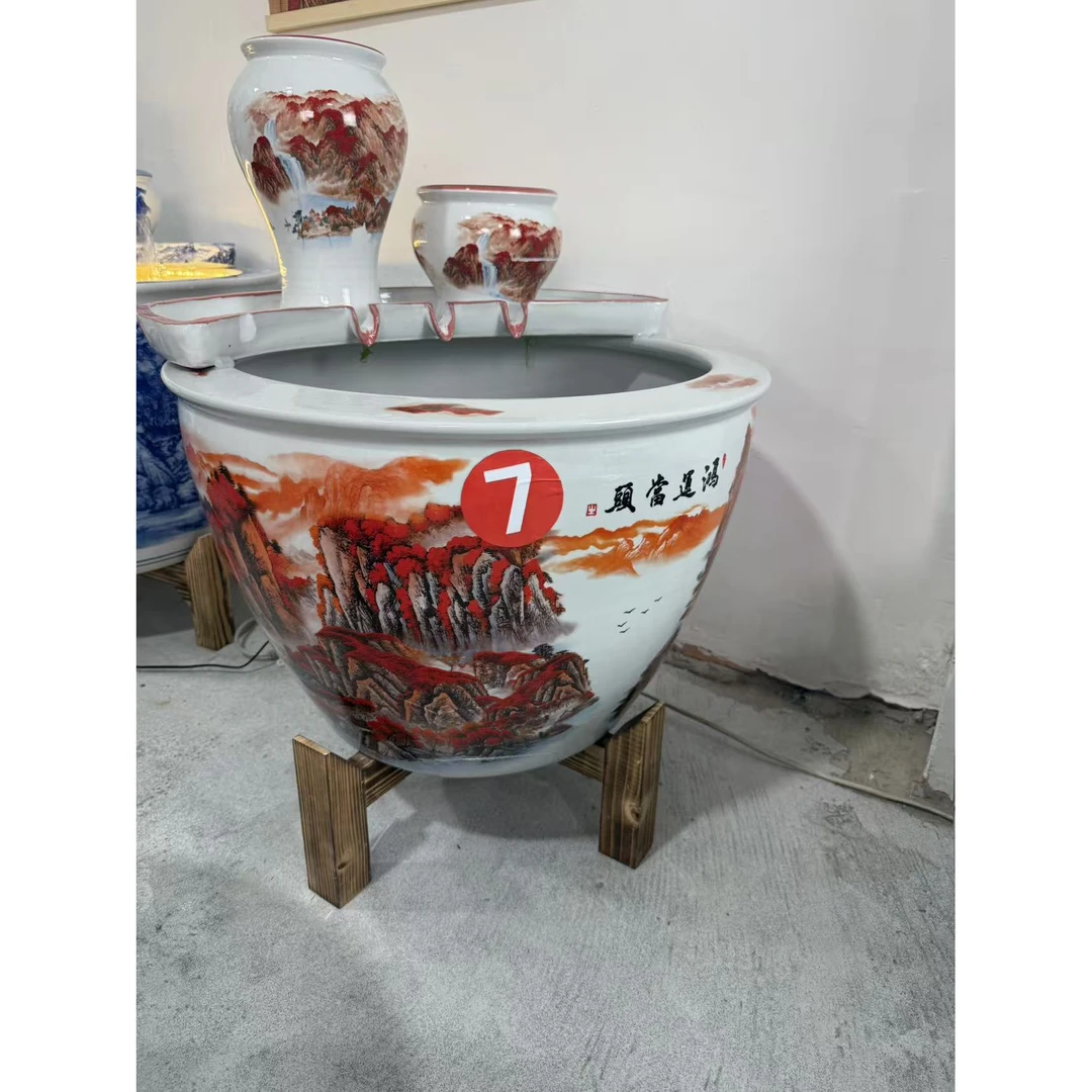 景德镇陶瓷大缸锦鲤金鱼缸仿古特大号荷花缸庭院大水缸招财狮耳缸