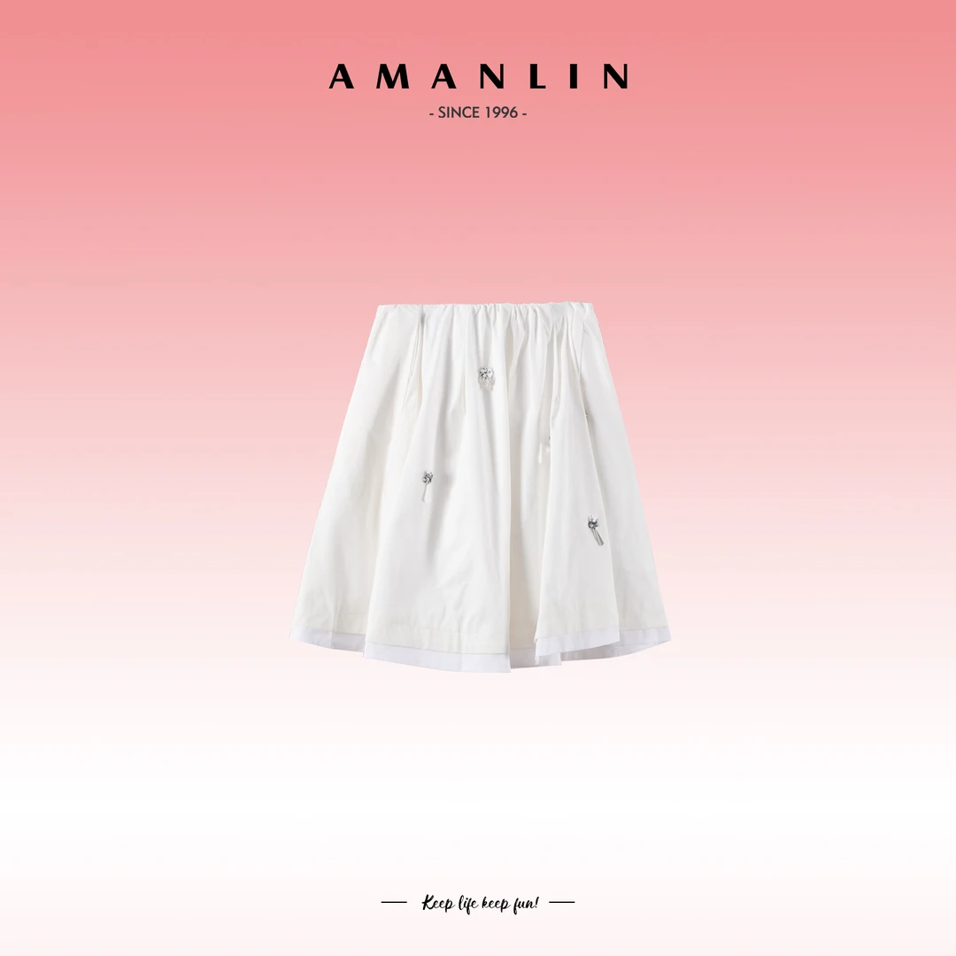AMANLIN/阿謾琳气质欧若风设计感立体装饰拼色拼接半身裙D595697