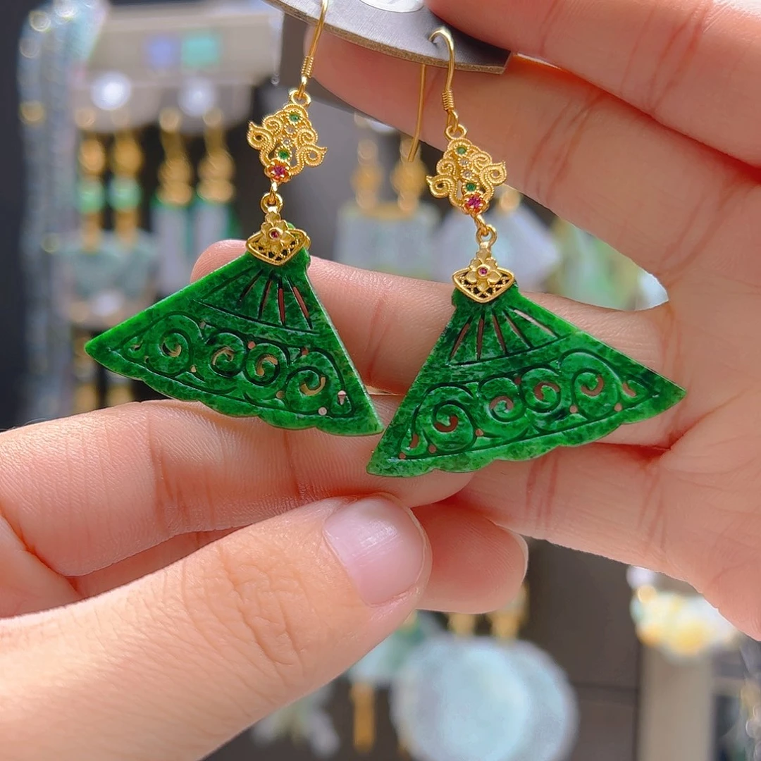 银S925镀金镶嵌翡翠耳饰李****妈