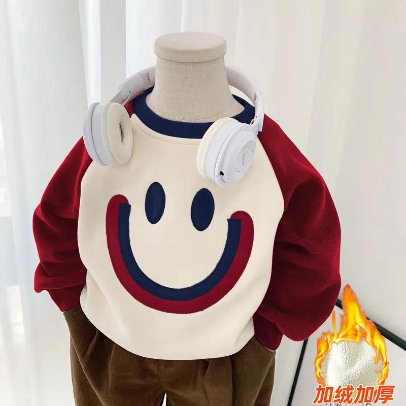 冬季宝宝休闲卫衣加绒加厚中小童男宝女宝潮流上衣暖和保暖