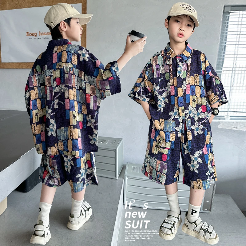 男童夏装新款衬衫套装2025帅气儿童夏季中大童韩版男孩两件套2992