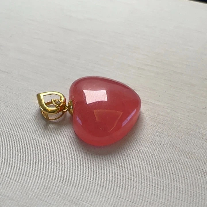 菱锰矿（红纹石）吊坠(赠链)18K金镶嵌我***豆