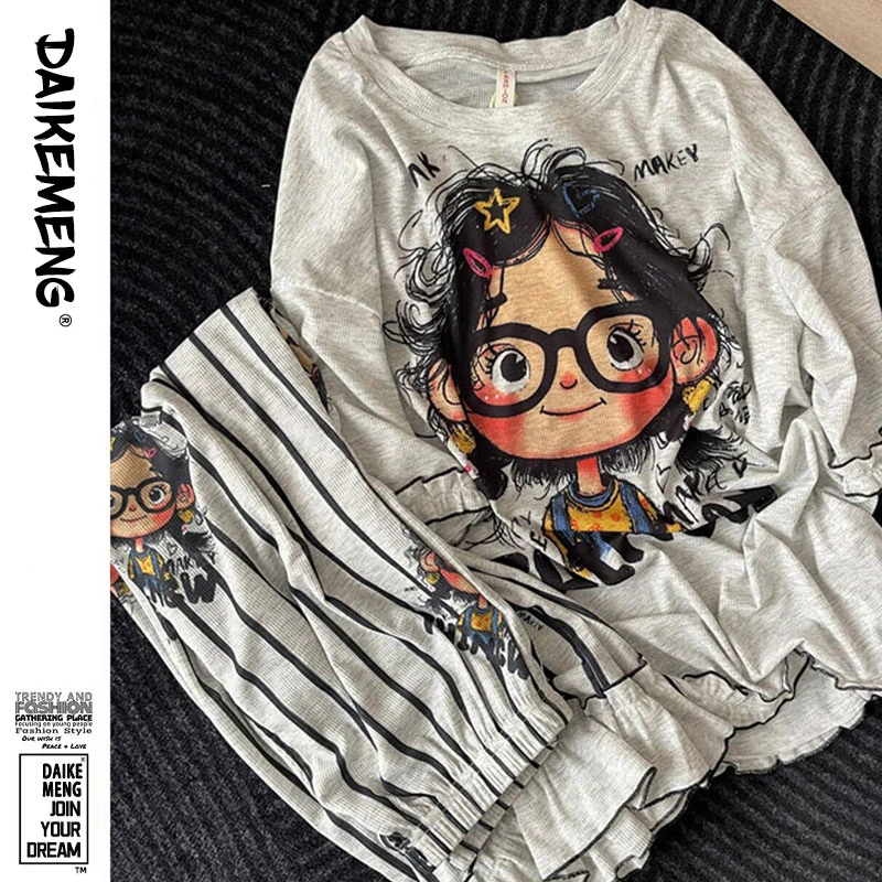软萌眼镜少女设计感短袖长裤睡衣套装女莫代尔凉感透气舒适家居服