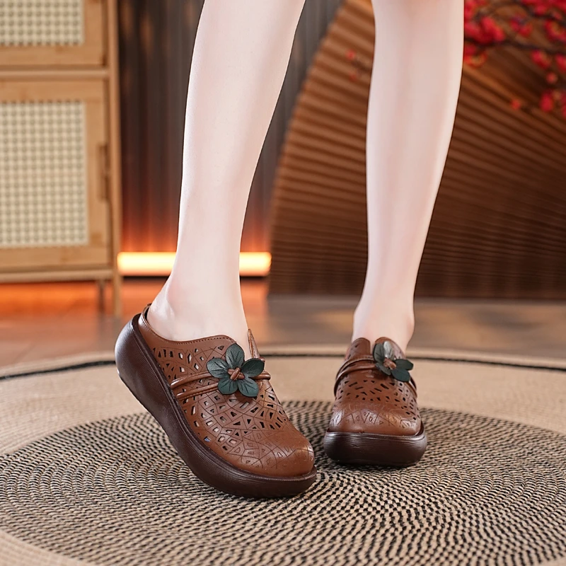 2025年夏季新款厚底包头半拖鞋中老年舒适外穿凉拖鞋女2066