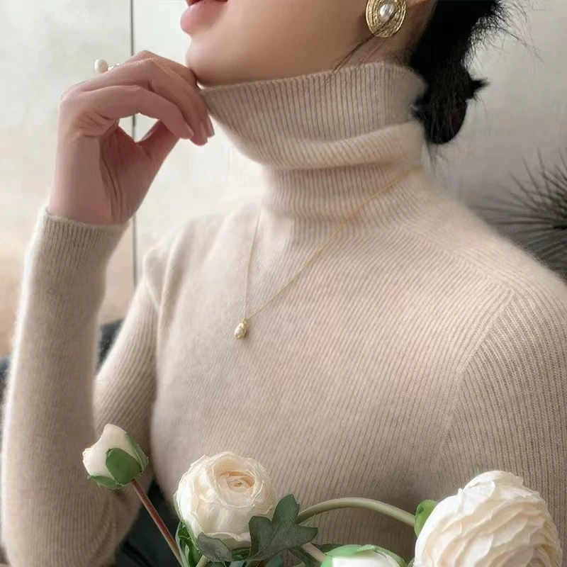 【一线成衣.现货发】25秋冬新款360克加厚女士高领堆堆领针织衫长袖