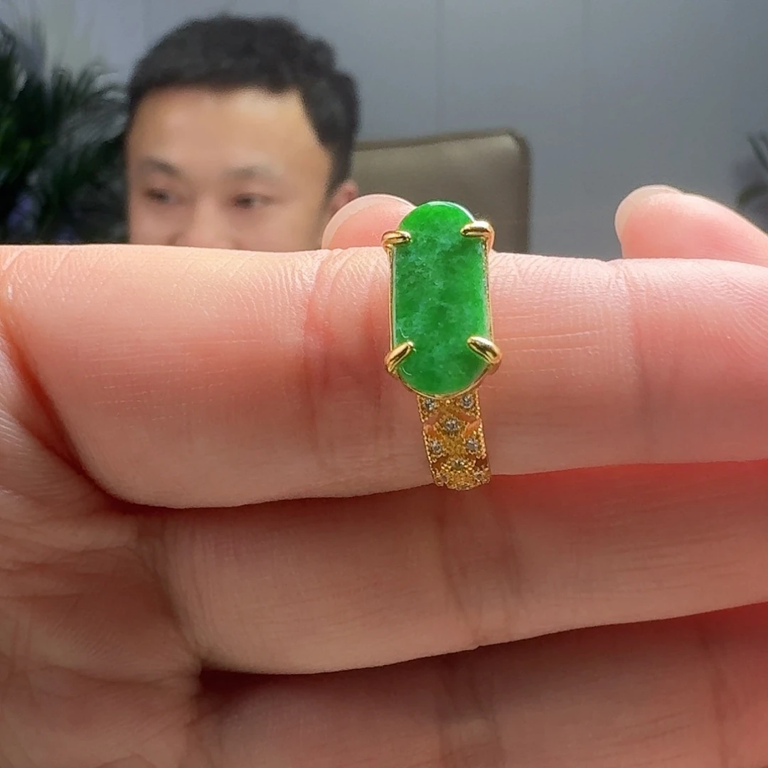 翡翠戒指银S925镶嵌天然