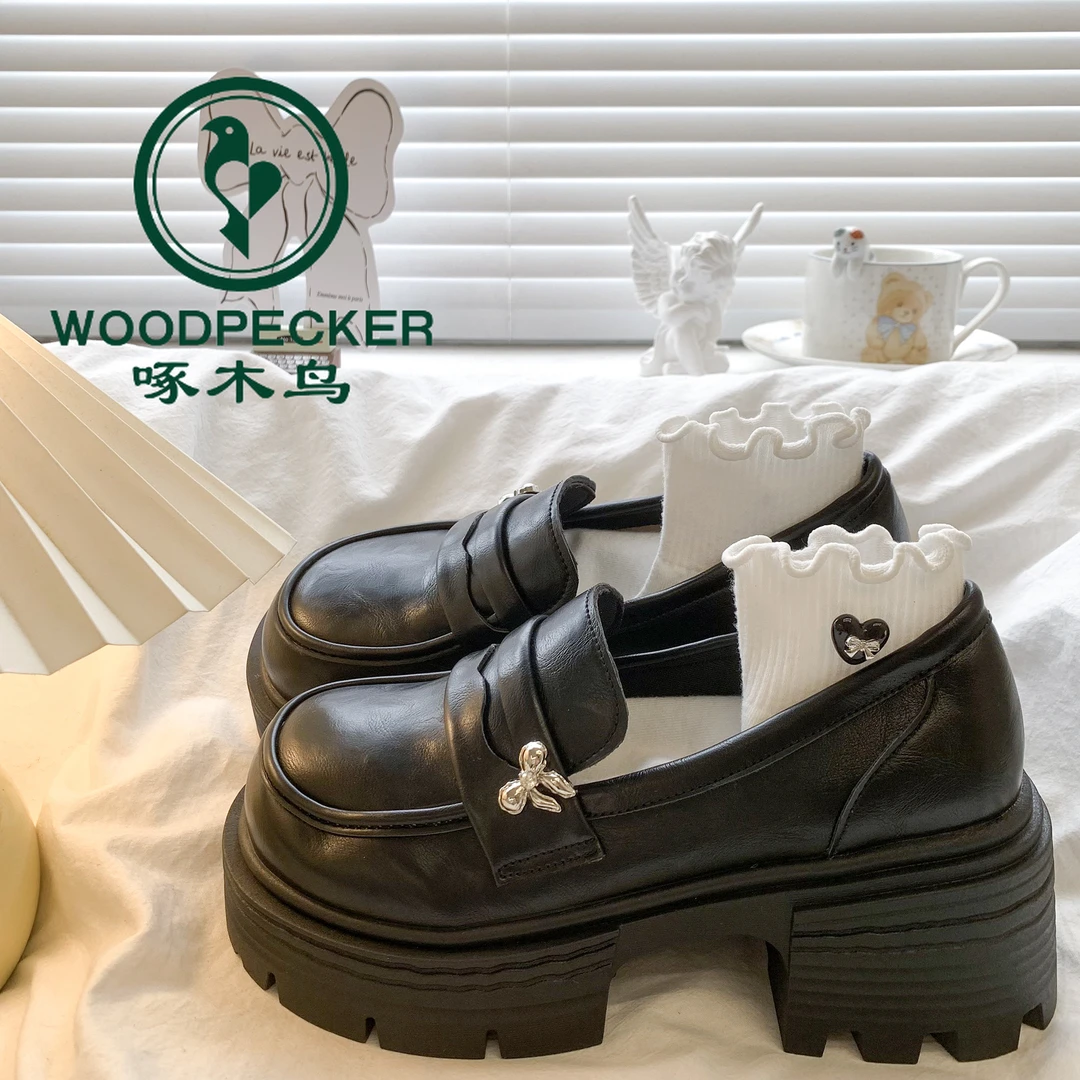 啄木鸟复古厚底粗跟小皮鞋女2025秋季新款英伦风日系增高乐福单鞋