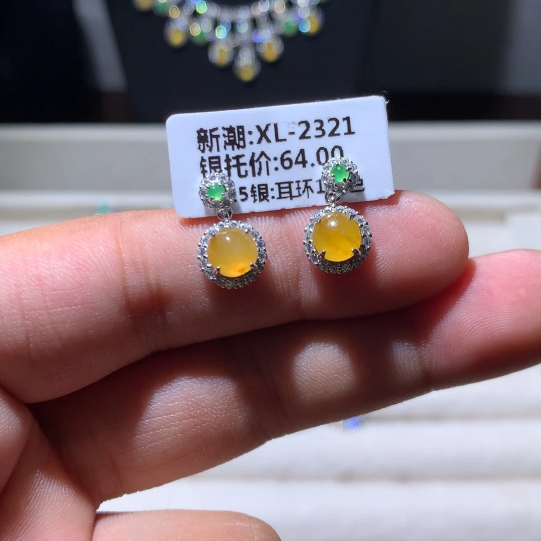 银S925镶嵌翡翠耳饰31