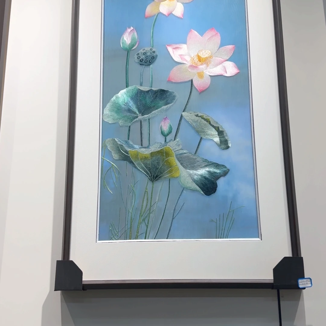 刺绣荷花画心50*100成品
