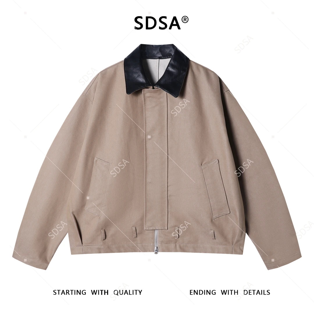 SDSA男士秋冬新款痞帅男装极简风拼皮拉链夹克外套百搭港风时尚