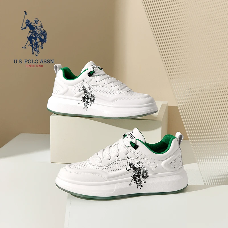 U.S. POLO ASSN.轻便透气厚底圆头小白鞋时尚低帮秋季百搭休闲鞋