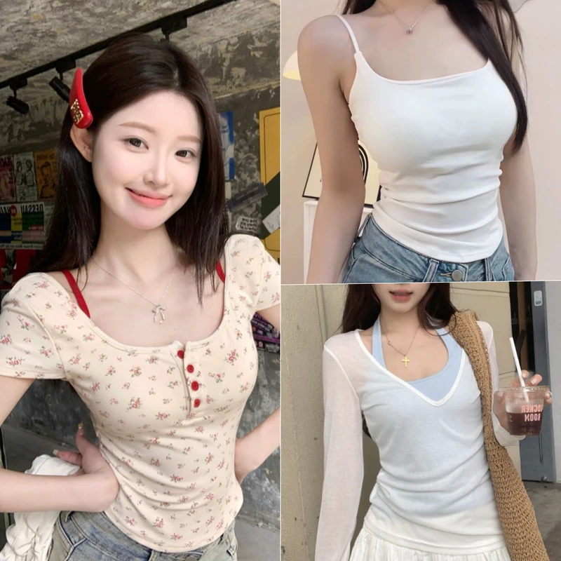 【辣妹合集】女装气质时尚夏季通勤显瘦短袖百搭吊带美背修身设计感