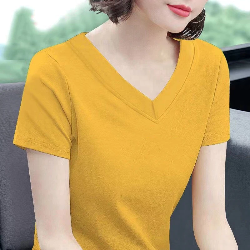 夏季纯棉2024新款女士妈妈时尚运动宽松体恤纯色打底T恤短袖上衣