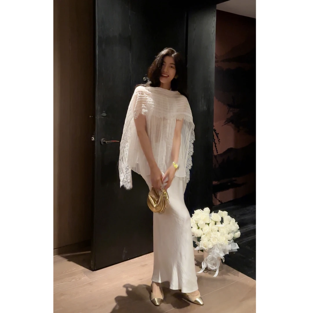 【N·COU】25夏新款【大溪地】优雅绝美压褶蕾丝钩花飘带上衣DY22