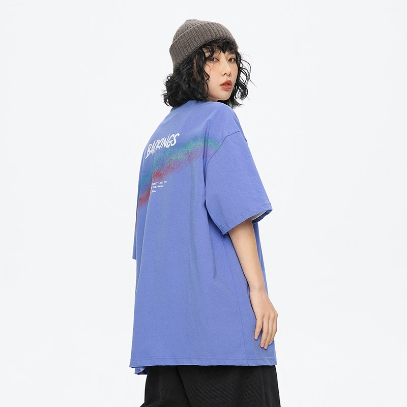 韩路日系男装2025款喷染印花短袖T恤男ins潮流男装恤q