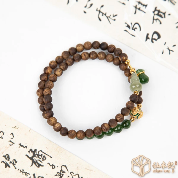 沉香【福生】高品质莺歌绿奇楠·碧玉双圈沉香手串（多样性发一）