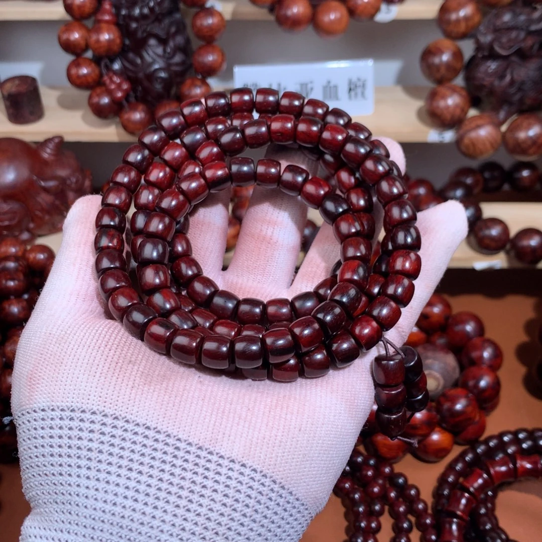 染料紫檀（血檀）8x9直切镇泥-鸡血红火焰纹黑漂红