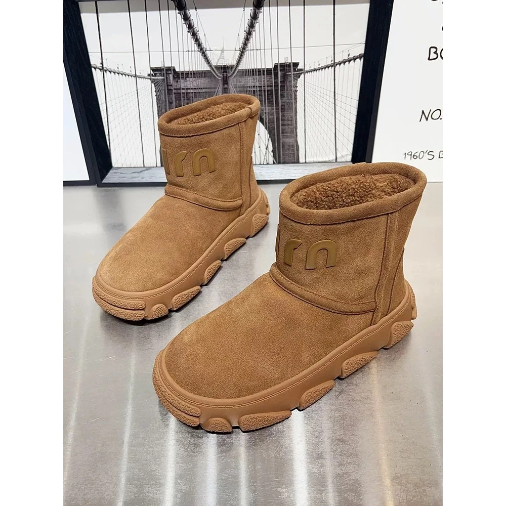 5624冬季小众大头丑萌字母雪地靴女加绒厚底保暖棉鞋女靴子