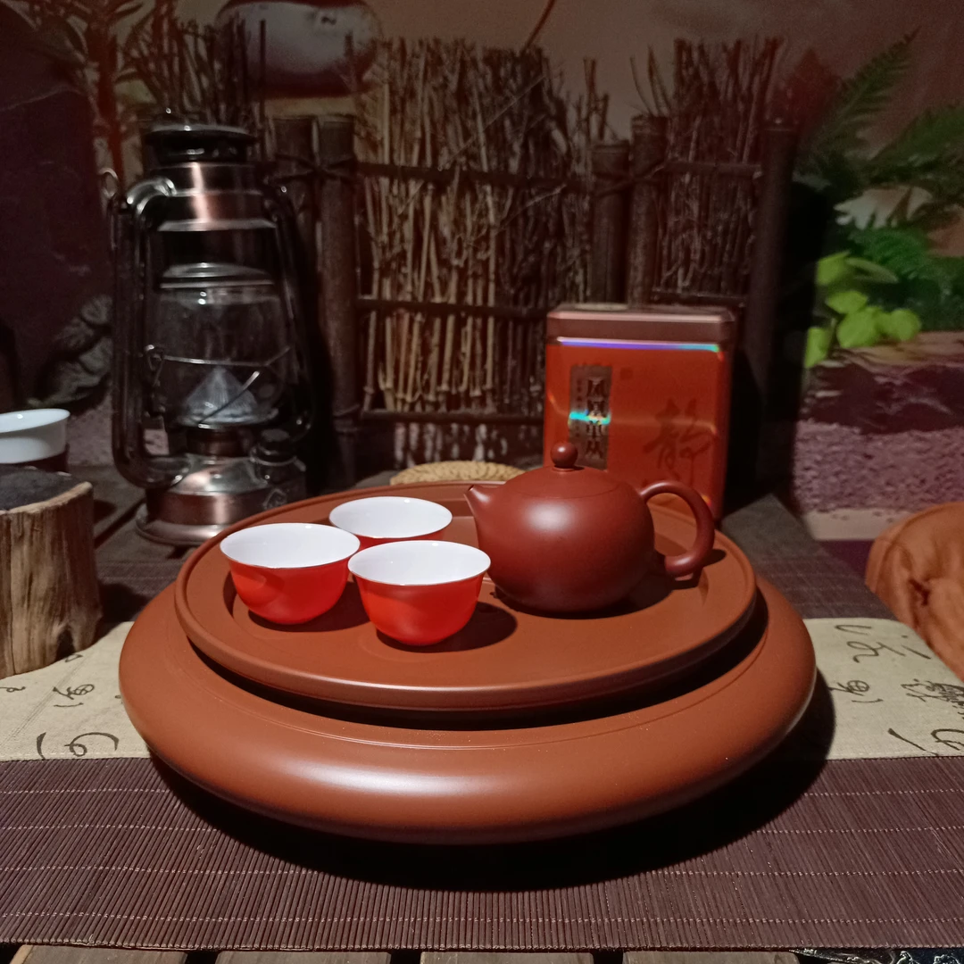 邱俊植同款鸡蛋黄精品茶盘10寸 潮汕家用茶海 蓄水茶池办公茶托