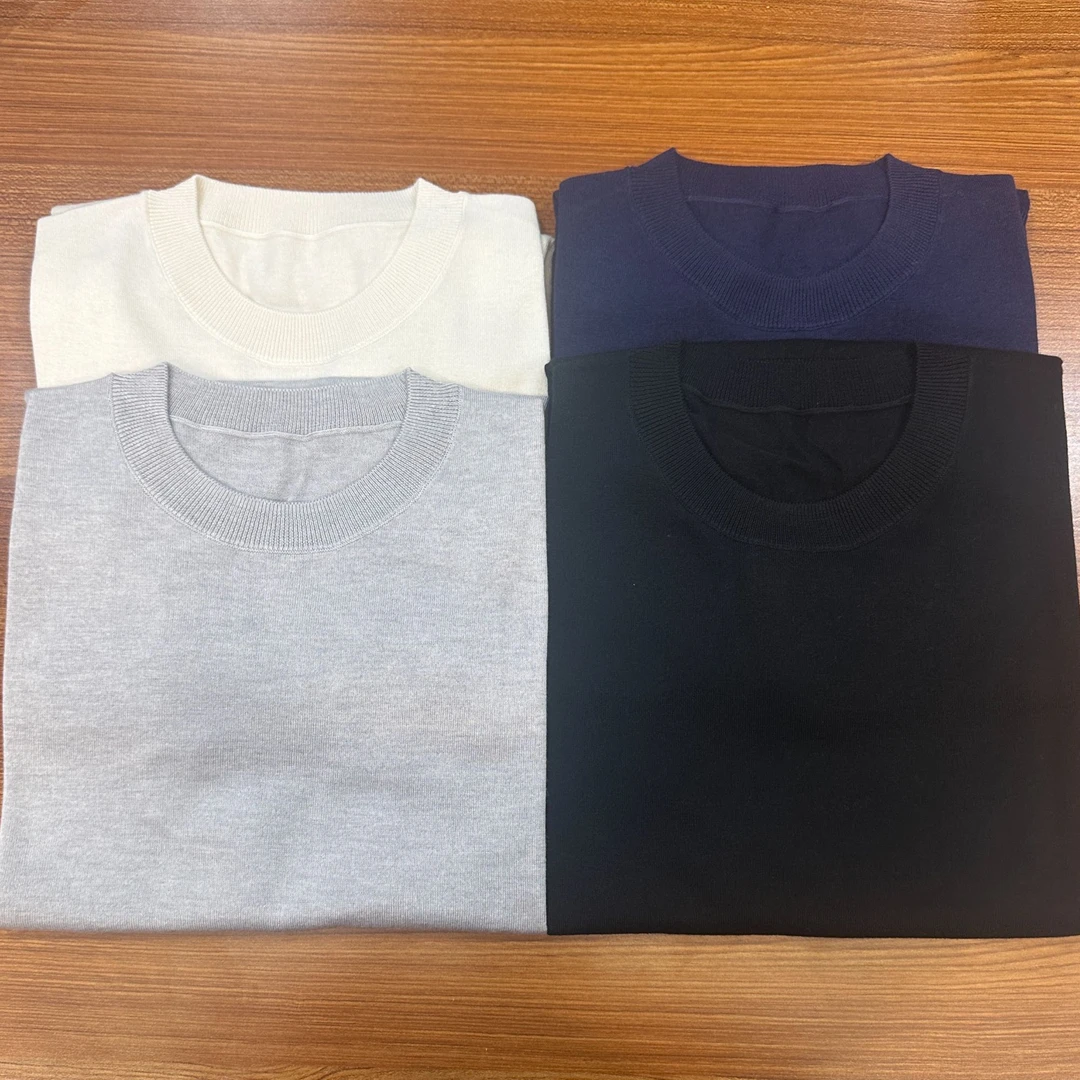 【黑金系列】订纺200支男士丝毛绒短袖圆领简约薄款针织衫半袖