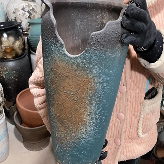紫砂花盆口20高45，绿缺，瑕疵