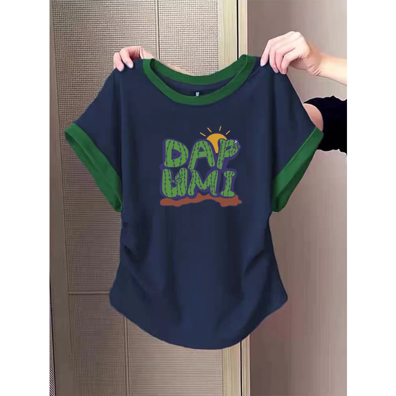 2025新款拼色小飞袖宽松正肩短袖t恤女收腰显瘦百搭背心上衣夏季