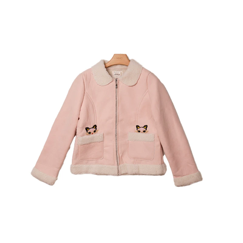 （以直播间展示为准）粉色毛呢皮毛一体外套女秋冬短款#M5VB8168