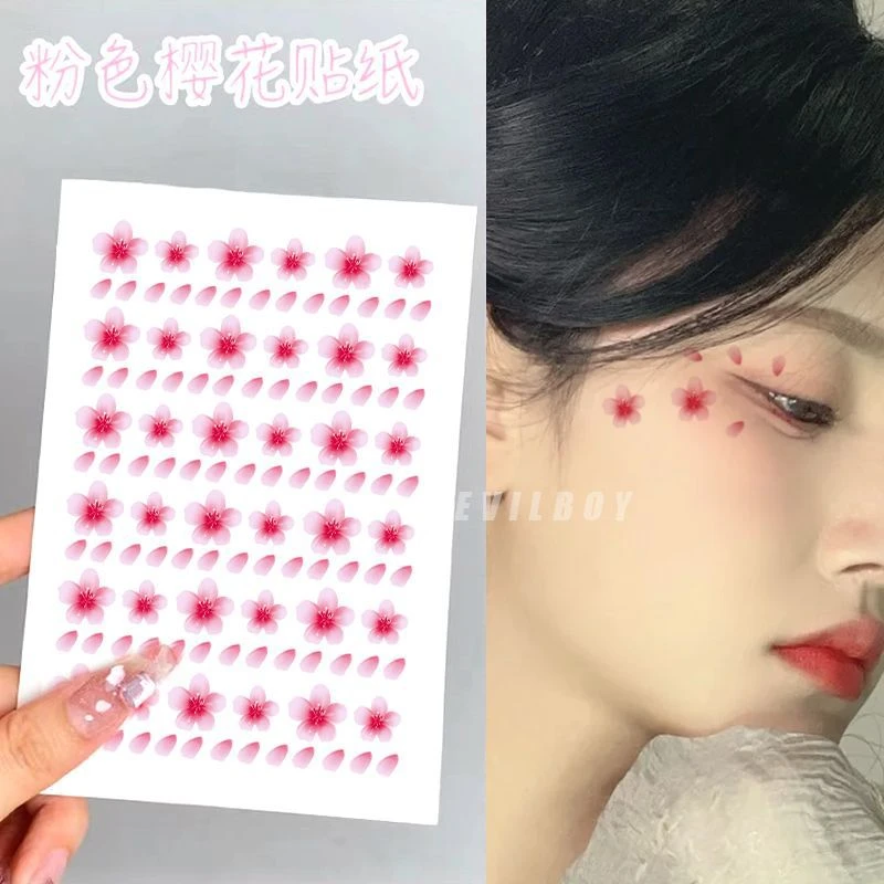 眉心贴脸上纯欲唯美彩色樱花妆容贴纸女写真舞台化妆脸贴出片可洗