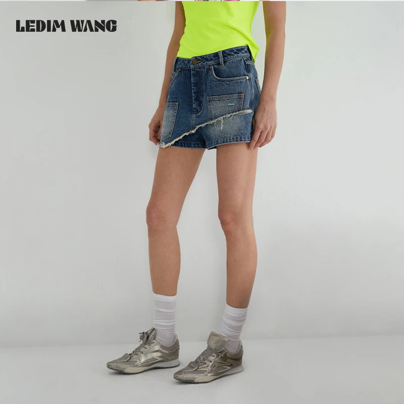 LEDIM WANG 不规则搭片牛仔短裤