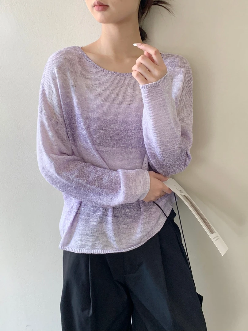 【素简.670167】绵羊毛竹节亚麻段染圆领时尚红人上新羊毛衫