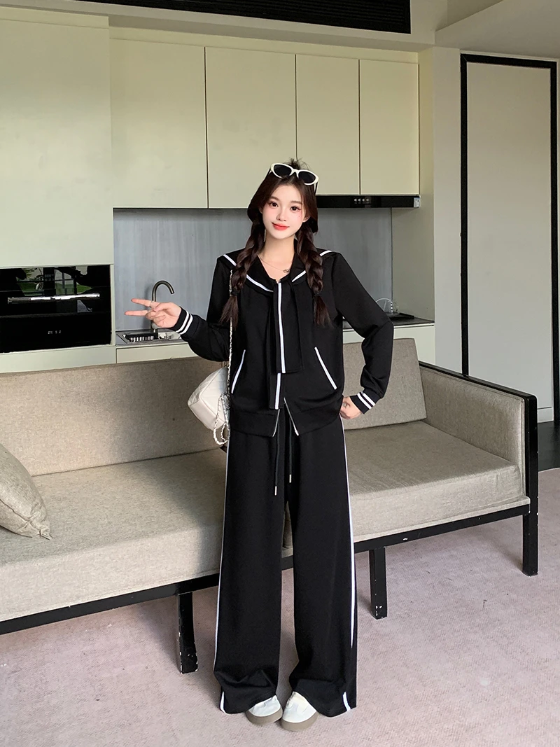 秋装新款胖mm大码女休闲减龄长袖开衫外套显瘦阔腿裤套装22945