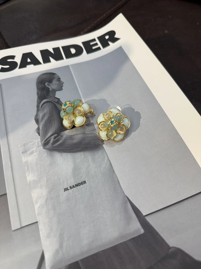 铜合金亚克力耳饰 小清新镶重工百搭优雅绿色花朵耳环