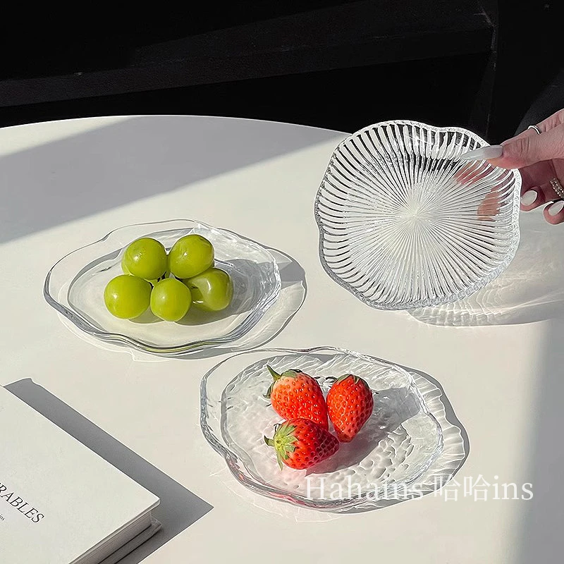 ins风创意云朵玻璃碟高颜值不规则甜品碟蘸料沙拉碟点心碟水果盘