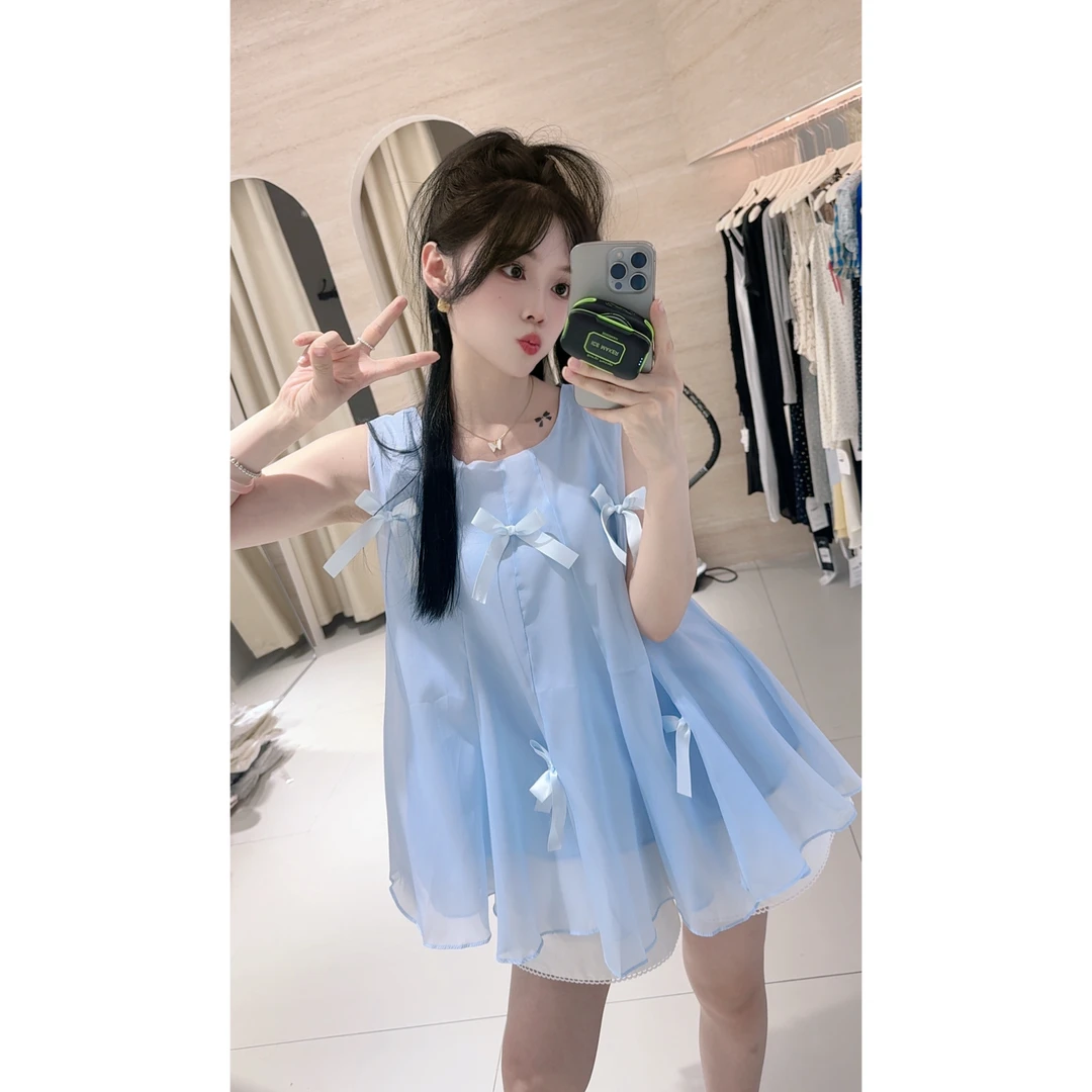 6727公主风蝴蝶结坎肩上衣